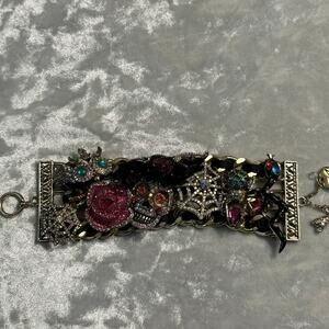 Betsey Johnson Multi charm bracelet Rare gothic themed collection Skull Spider